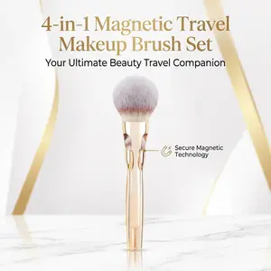 4-in-1 Magnetic Travel Makeup Brush Set – Ultra Soft Synthetic Bristles for Flawless Powder & Cream Application – Compact Portable Beauty Tool for On-the-Go makeup brushes set