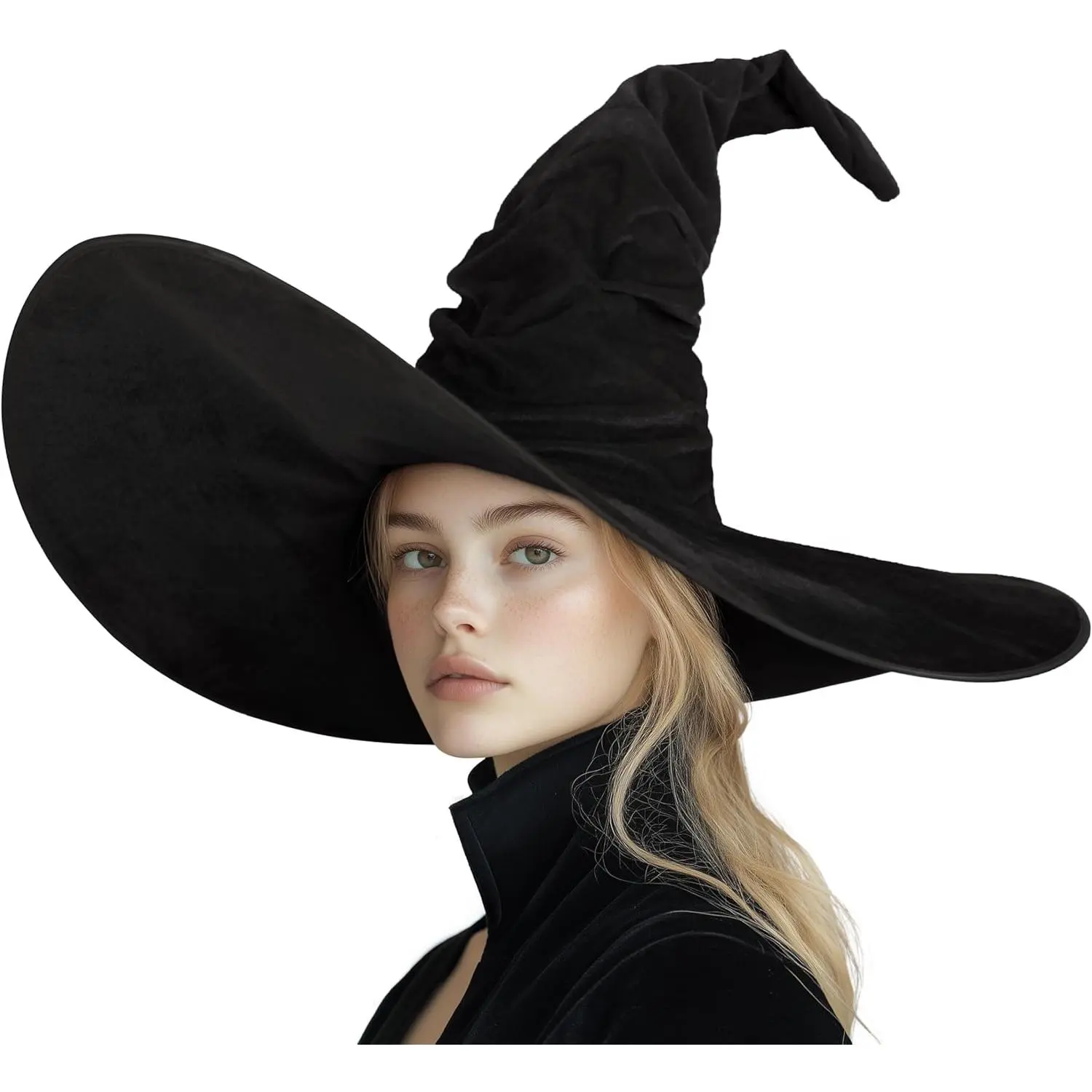 Witch Hat, Ruched Wide Brim,Halloween Masquerade Party Costume Accessory