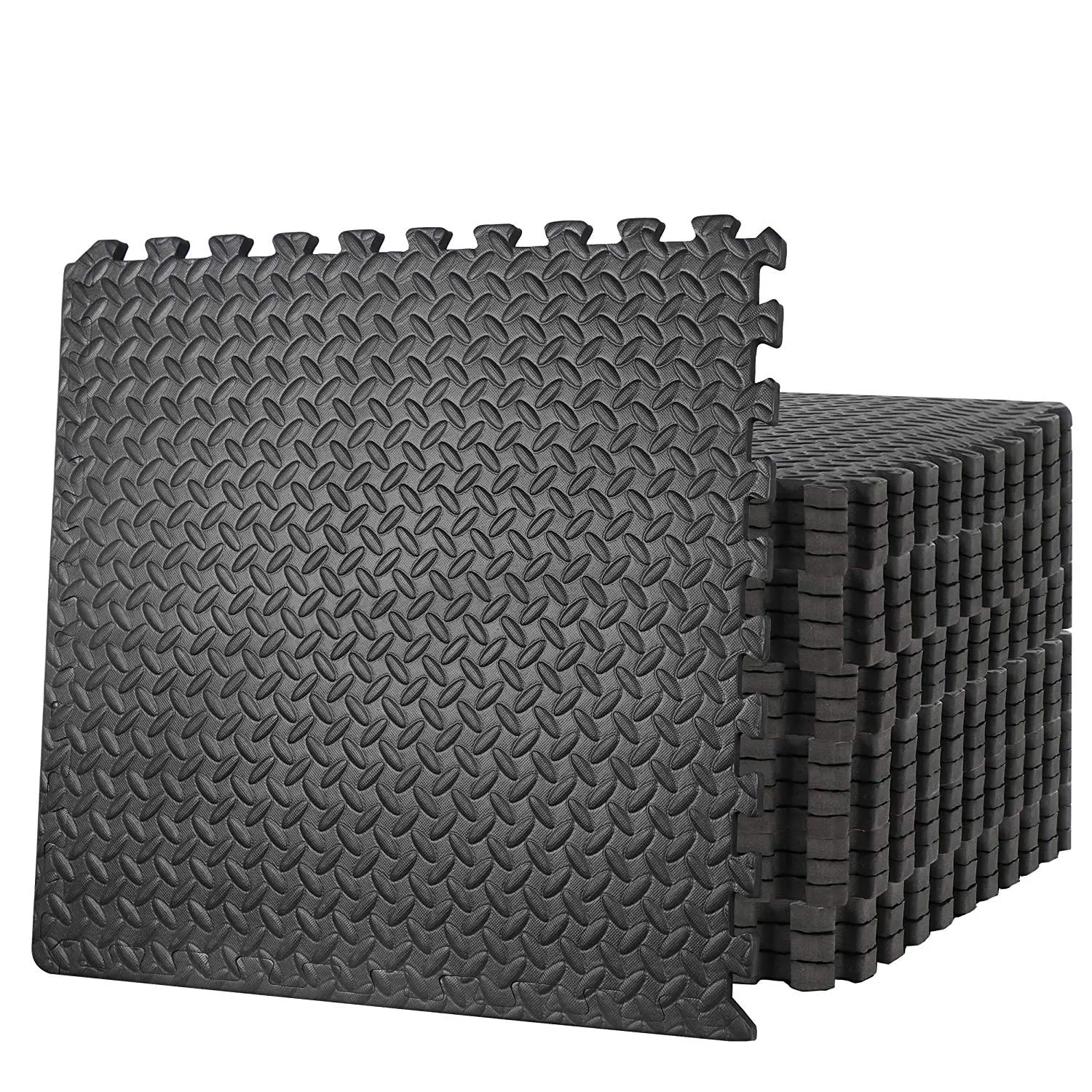 Segawe EVA Foam Interlocking Puzzle Exercise Floor Mat Rug Set - 24 Tiles, 3/4" Extra Thick, 96 SQ.FT, 48 Borders, Black, Waterproof Area Rug for Games & Puzzles, Rug Sets, Waterproof Area Rugs