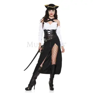 212 MAIN Women's 5-Piece Extra Large Puffed Dress Halloween Costume - Adventurous Captain Outfit with Lace, High Slit, Matching Accessories for Pet Owners' Themed Events, Women's Clothes, Clothes