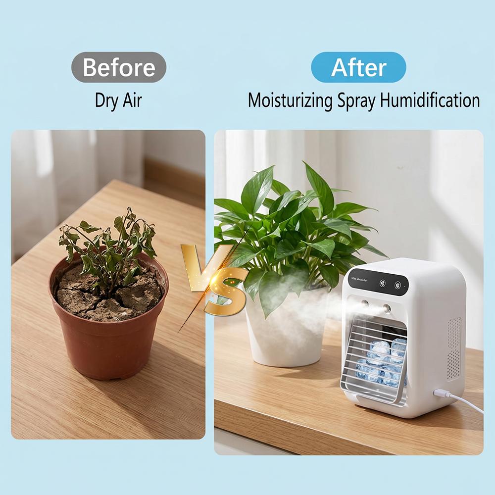 【FathersDayGift】 2026 NEW Portable Air Cooler,3-in-1 Cooling Fan with 2 Mist Speeds – Personal Evaporative Cooler for Bedroom, Office & Camping, 1800mAh Battery & 500ml Tank Portable Air Conditioner,summerwins