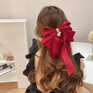 oversized bow headgear French retro oversized streamer bow hairpin back head hairpin spring clip top clip