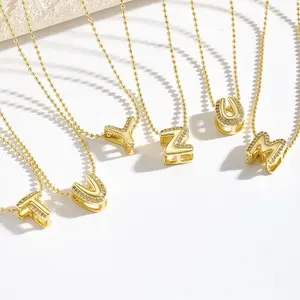 Initial Gold Plated Necklace with Letter Charms for Personalized Jewelry