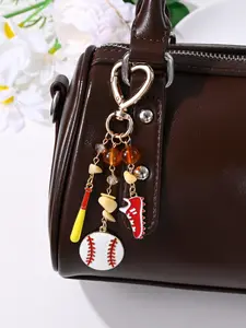 Fashion Sports Theme Football Baseball Rugby Pendant Keychain, Fashionable Alloy Keychain, Irregular Stone Bag Charm, Earphone Box Cover, Car Decoration, Fan Souvenir