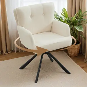 Fabric Dining Chair Modern Upholstered Swivel Dining Room Chairs Comfy Accent Armchair with Mid Back, Desk Arm Chair No Wheels for Kitchen/Living Room/Home Office
