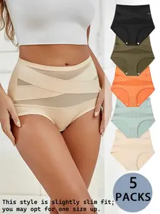 Women's Solid Color High Waist Briefs, Soft Comfy Breathable Panty for Daily Wear, Ladies Underwear for All Seasons