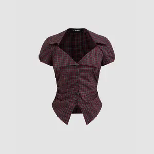 Cider Cotton-blend Tartan Split Gingham Ruched Shirt