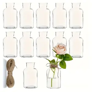 12-piece vase set with 196.85-inch brown rope - transparent, desktop decoration, suitable for weddings, home and parties, home decor vases, ambiance settings Glass Embossed