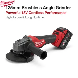 Milwaukee 18V 125mm Brushless Angle Grinder With Battery Charger 2026 For Metal Cutting And Grinding vehicle repair