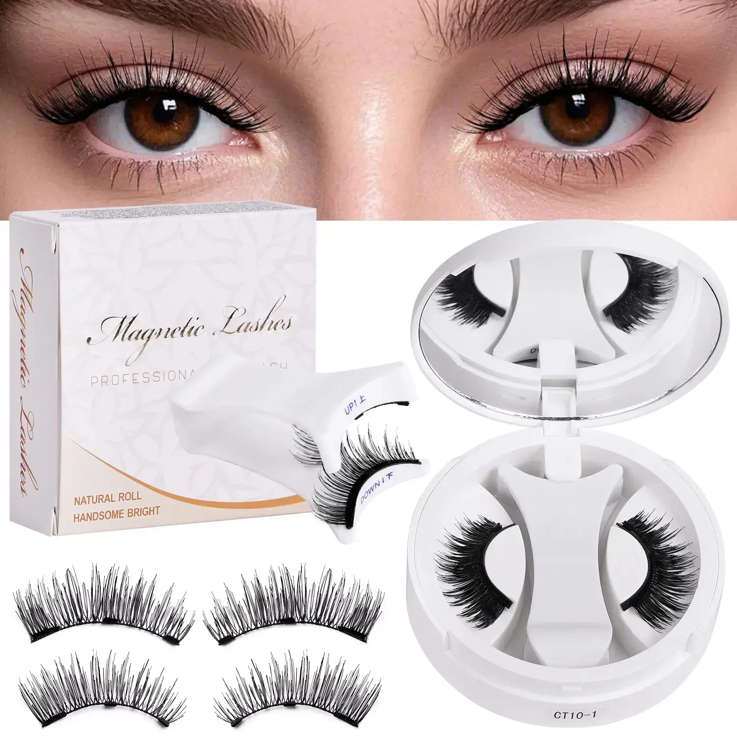 Quantum Magnetic 3D False Eyelashes Set, Fine Natural Look, Includes Lash Curler, Reusable Strong Magnet, DIY Trimming Possible, Individual False Eyelashes, Individual Cluster Lash