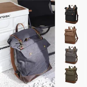 Vintage Canvas Leather Rolltop Backpack