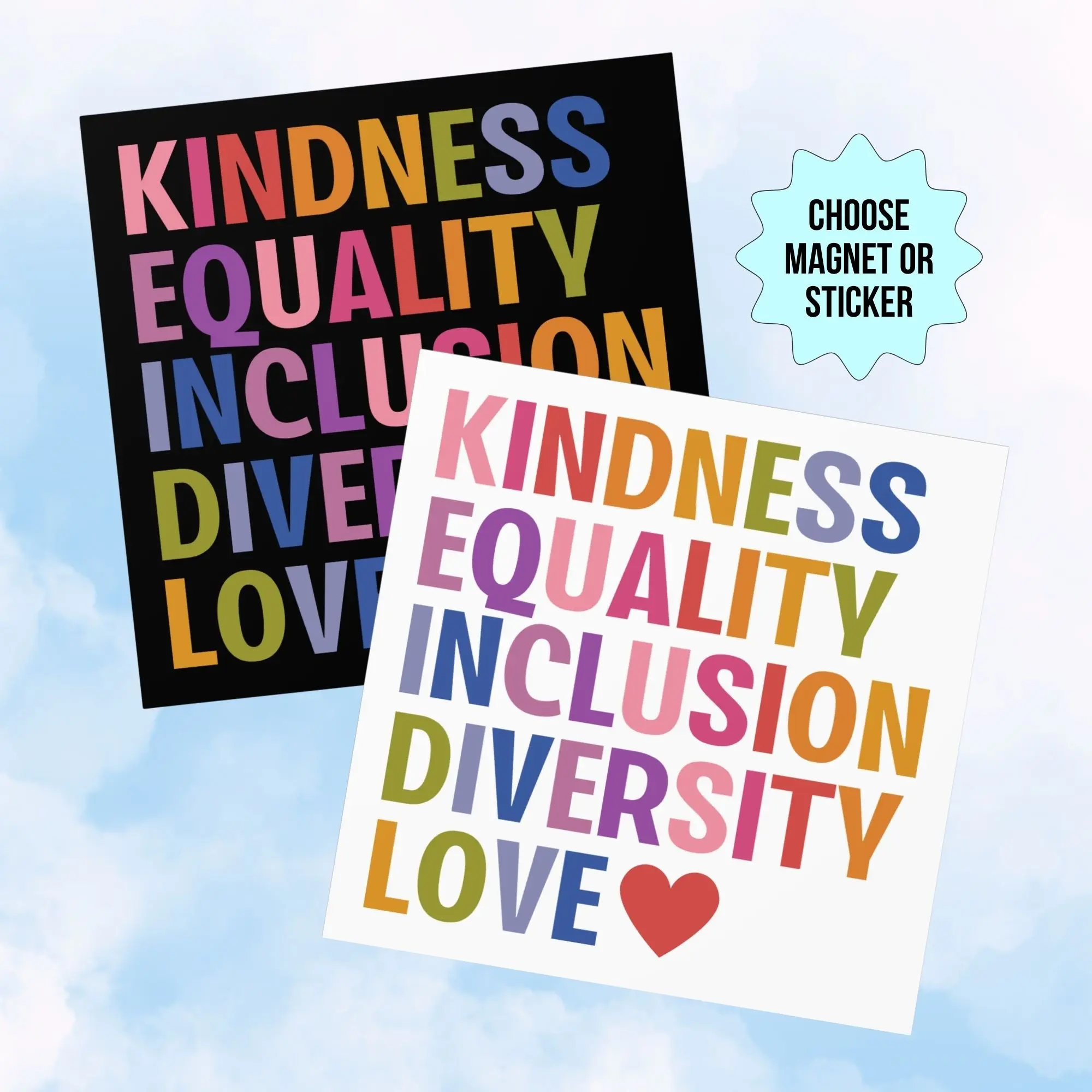 Car Magnet or Bumper Sticker - Progressive Values, Kindness Equality Inclusion Diversity Love, Leftist Feminist Gift