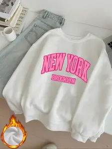 New York Brooklyn Letter Print Sweatshirt, Fall & Winter Casual Fitted Long Sleeve, Women's Fashion Clothing