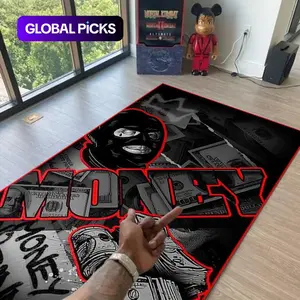 Retro American carpet, Abstract area rugs, gangster dollar pattern street fashion floor mat, suitable for living room, bedroom and leisure area, wear-resistant and easy-care gold diamond velvet polyester fiber, suitable for home decora #GLOBAL PICKS