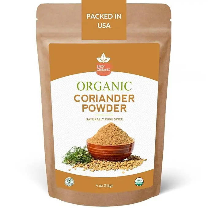 SPICY ORGANIC Ground Coriander Seed Powder – 4 oz Pack - Authentic Coriander Spice for Cooking - Freshly Ground, Certified USDA Organic, and Aromatic Flavor