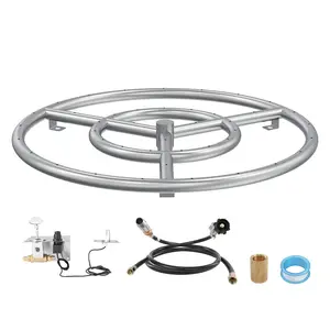Spring new arrivals 18 inch Round Drop-in Fire Pit Pan, Stainless Steel Fire Pit Burner Kit, Natural & Propane Gas Fire Pan with 150,000 BTU for Indoor or Outdoor Use