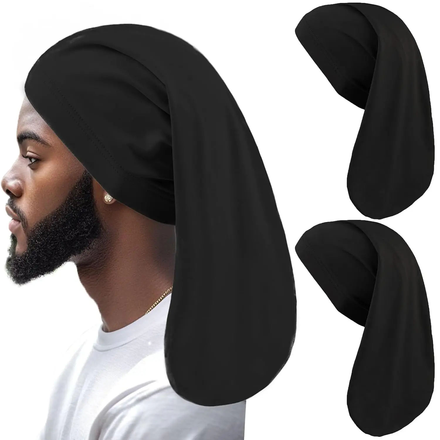 2 Pack Long Dreadlock Caps, Lightweight Breathable Spandex Sleep Cap, Unisex Casual Head Wrap with Stretch Fit for Braids & Locs, Roomy Size, Haircare