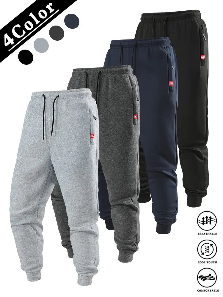 4pcs men’s all-season lightweight fleece jogger casual pants with adjustable drawstring and side pocket design, suitable for wearing at the gym, running, training, and leisure occasions. A must-have for autumn and winter