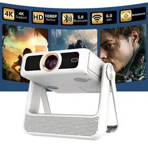 Portable wireless gaming projector for mobile phones via Wi‑Fi, suitable for bedrooms/homes and ceiling mounting; a 2026 touchscreen smart device projector with a 360° stand, supporting 5G Wi‑Fi and Bluetooth 5.2, featuring autofocus, 180° horizontal flip