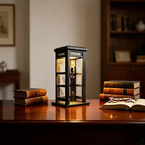 Vintage Black Graffiti Phone Booth Decorative Floor Lamp - Warm LED Ambient Night Light for Home Decor Accent (Home Supplies Statue)