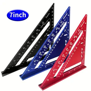 7-inch aluminum alloy protractor, Measuring Ruler - 90° and 45° angles, durable and scratch-resistant - for carpentry, industrial, and scientific measurements (red, blue, black)
