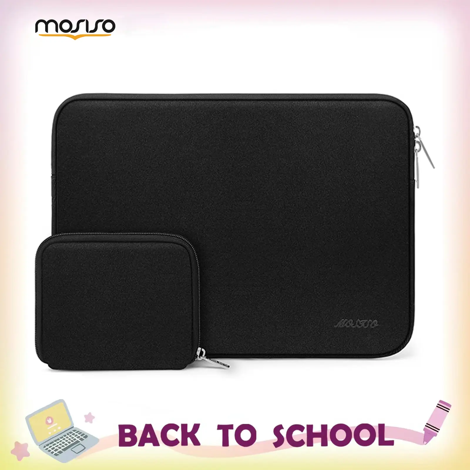 MOSISO 13.3 in Slim Weight Laptop Computer Bag - Multifunctional Working Bag, Shockproof Neoprene Protector, Soft Padded Compartment, Zip Mini Pouch for MacBook Air/Pro, HP, Dell (Black, Customer Service Support)