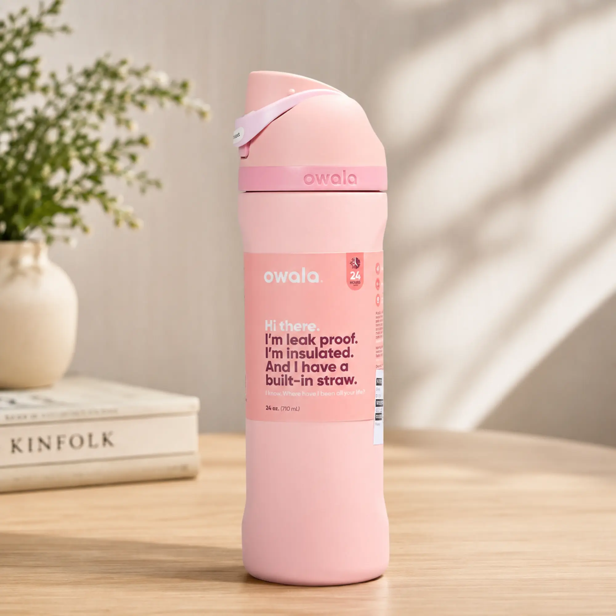 Owala FreeSip Pink Insulated Stainless Steel Water Bottle 24oz – Leak Proof, BPA Free, Built-In Straw Travel Bottle