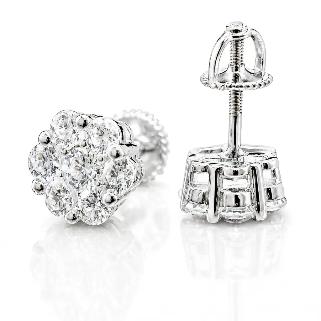 Moissanite Flower Cluster Stud Earrings