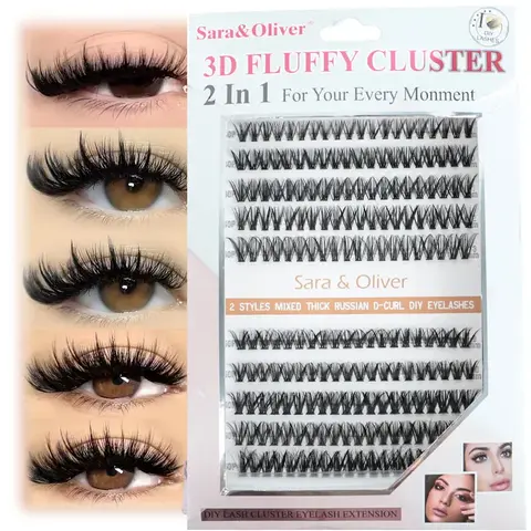 KINGSUP Eyelashes Extensions Kit, 200 PCS Small Mixed Styles Cluster Lashes (8-13mm) with 2 PCS Fluffy Volume False Lashes Set, DIY Soft Natural Fashion Accessory