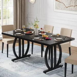 Spaco 63-Inch Modern Dining Table for 4-6 - Black Rectangular Table with Metal Frame, Large Kitchen & Dining Room Table