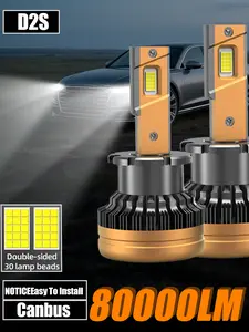 2pcs 220W 80000LM 6500K LED Headlight Bulbs D1S/D3S/D2S/D4S/D5S, Canbus Plug & Play, Aviation Aluminum, Without Battery, Super Bright Xenon Replacement for Car Lighting Upgrade, Led front lights