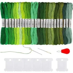 24 Skeins Friendship Bracelets Floss Green Gradient Embroidery Floss Cross Stitch Threads with 6 Floss Bobbins 2 Embroidery Needles and 1 Needle Threader for Cross Stitch Project