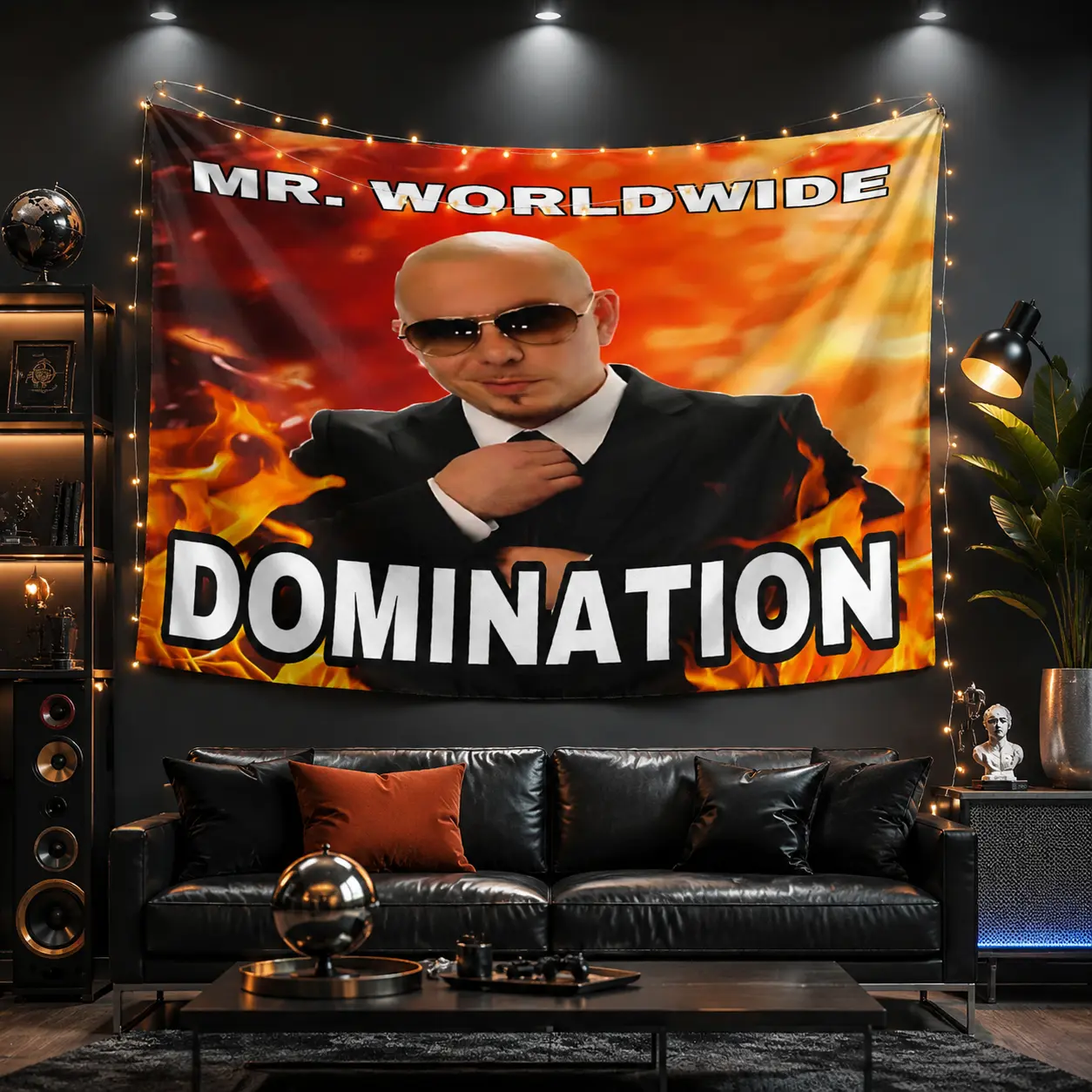 A Mr. Worldwide Creative Print Tapestry, Peach Skin Velvet Tapestry, Hung Indoors to Create a Comfortable And Natural Atmosphere, Art Print Corner Lighting, for Home, Dormitory, Living Room, Bedroom, Office, Indoor