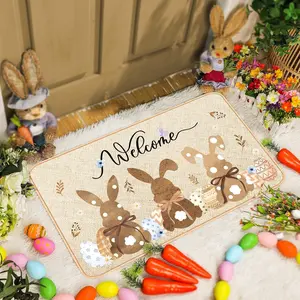 Doormat,Entrance mat for entry area,Welcome mat,Easter Bunny Egg Doormat,Easter Home Decor,Easter Theme,Cute bunny and floral element doormat,New Holiday Decorative Floor Mats,Suitable for outdoor patio front door entrance mats, Easter gifts, Festive, Rug