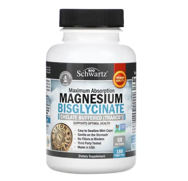 BioSchwartz Maximum Absorption Magnesium Bisglycinate, 180 Veggie Caps (24 mg per Capsule)