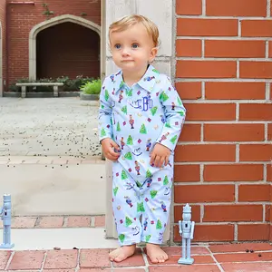 Nutcracker Blue Print Polo Romper