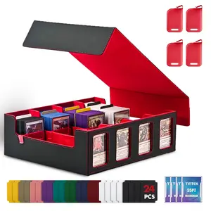 TINTEK TCG Card Storage Box – 4-Row PU Leather Deck Case Holds 2400+ Cards – Magnetic Lid with 4 Display Slots & 24 Dividers – Fits Toploaders, Standard Sleeves, MTG, Sports & Trading Cards – Gift for Collectors
