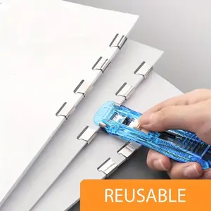 Bookbinding Machine Set with 50 Clips, Transparent Push Pin Binding Tool, No-Hole No-Nail Office Study Material Fastener