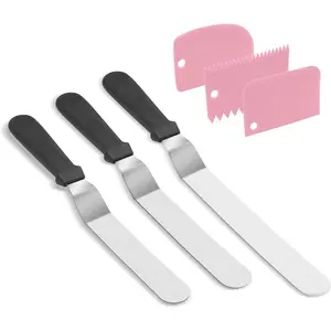 Offset Spatula Set with 3 Packs Cake Scrapers Smoother, Stainless Steel Angled Icing Spatula Cake Decorating Frosting Spatula Set with 6, 8, 10 inch Blades