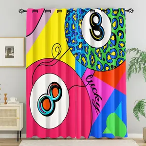 Vibrant Pop Art Lucky Number 8 Blackout Curtains Set of 2, Thermal Insulated Room Darkening Drapes, Bold Colorful Leopard & Billiard Design, Noise Reducing, Energy Saving for Bedroom & Living Room