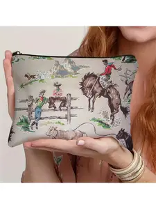Flat Bottom Zippered Accessory Bag: Vintage  Western Cowboy Americana.
