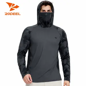 【RODEEL】915 Sun Hoodie Shirts w/ Mask Neck Gaiter Men UPF 50+ UV Protection Long Sleeve Lightweight Quick Dry Moisture Wicking Breathable Cooling Athletic Activewear for Outdoor Fishing Boating Hiking Construction Roofing Framing Landscaping summervibes