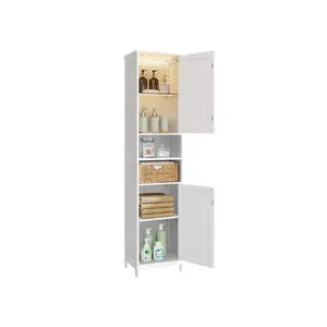VASAGLE Tall Bathroom Cabinet with Lights, Slim Freestanding Bathroom Storage Cabinet with Adjustable Shelves, for Small Spaces, Modern, 15.7 Inches Wide
