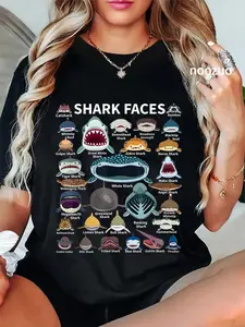 100% Cotton Shark Faces - Type of Shark - Shark Faces of All Kinds T-Shirt