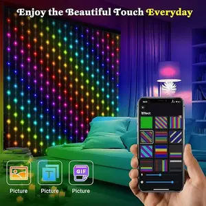 RGB Curtain Lights with App Control, 400 LED Music Sync Window Lights, DIY GIF Smart String Lights, USB Powered Waterproof Decor for Bedroom, Party, Holiday, Outdoor Valentines Day Gift,summervibesMother's Day Gift