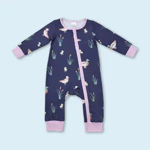 Infant baby girl mallard duck hunting zip romper
