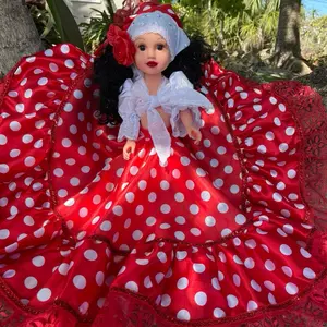 Gypsy Doll Muñeca Gitana 18 Inches with Red Polka Dot Dress and White Headpiece