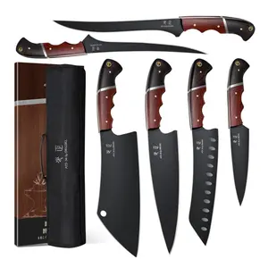 DRGSKL Kitchen Knife Set with Bag - 6 PCS Chef Knife Set - Boning, Fillet, Santoku, Utility Knife, Full Tang Wooden Handle, Knife Set for Men, Ideal Gift.