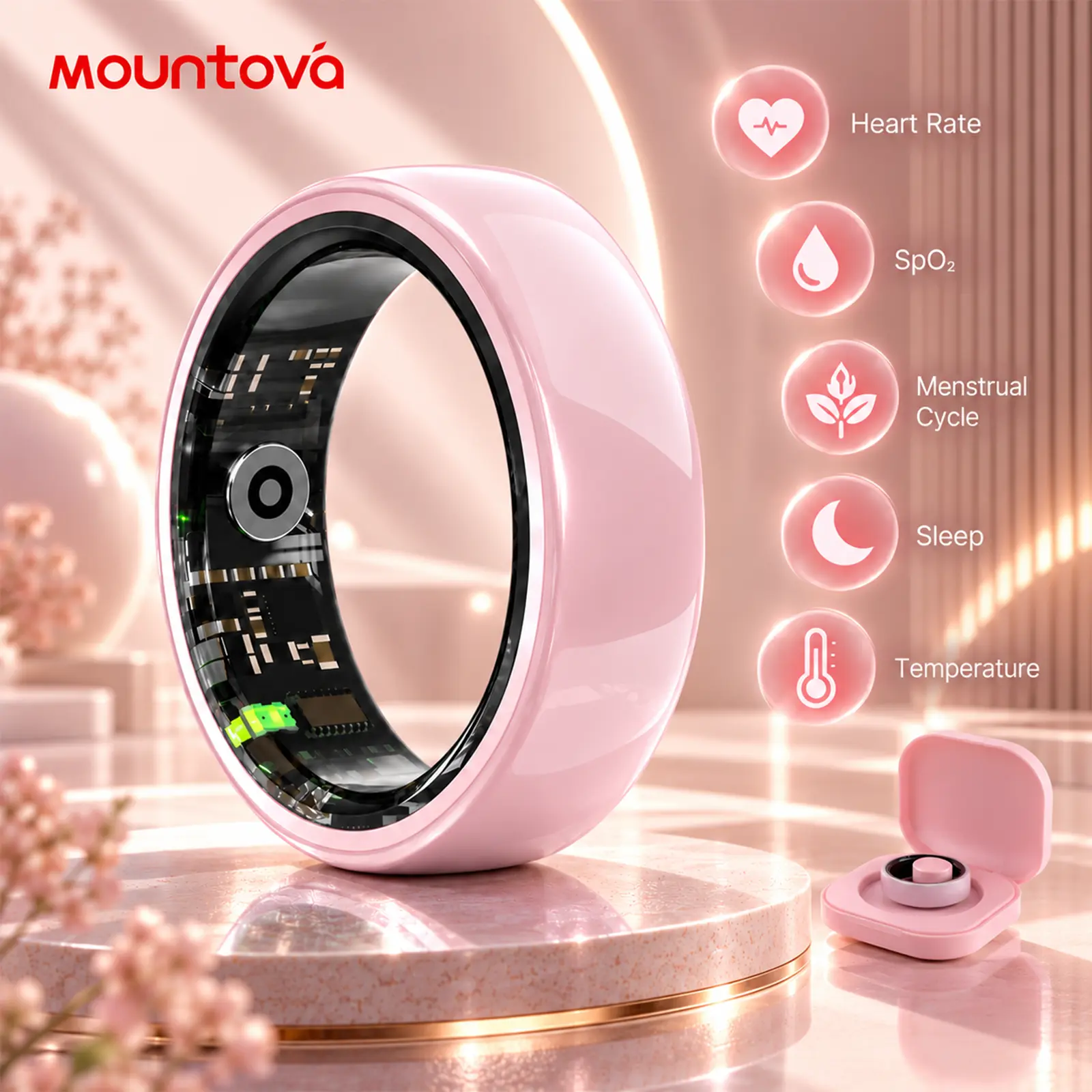 Smart Ring Health Tracker for Women & Men, AI Fitness Ring with Heart Rate, SpO2, Sleep, Stress, Body Temperature & Menstrual Cycle Tracking, IP68 Waterproof, 5–7 Day Battery, iOS Android, Charging Case,sohochic