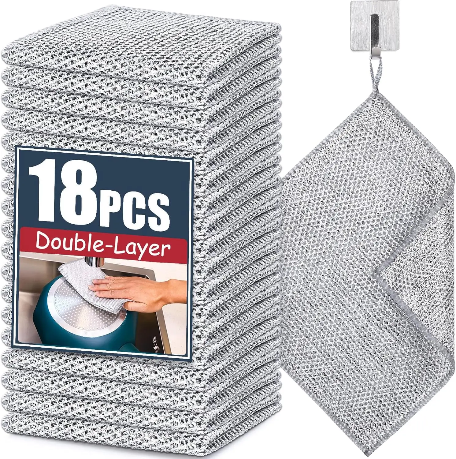 18Pcs New Upgrade Steel Wire Dishcloth,Double-Layer Powerful Cleaning Non-Scratch Wire Dishcloth Rag for Cookware, Sinks, Dishes, Stove Tops Kitchen
